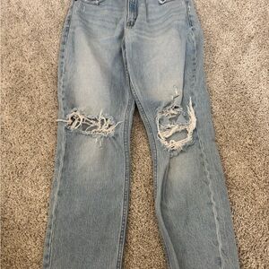 Abercrombie & Fitch Light Wash Distressed Straight-Leg Jeans